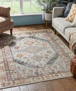 Well Woven Vera Vintage Grey Tribal Diamond Medallion Pattern Area Rug