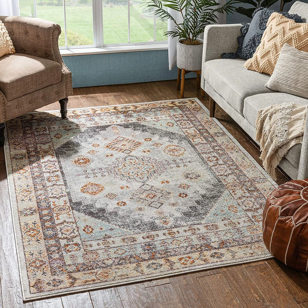 Virden Vera Vintage Ivory Grey Rust Tribal Diamond Medallion Pattern Area Rug 1 Virden Vera Vintage Ivory Grey Rust Tribal Diamond Medallion Pattern Area Rug