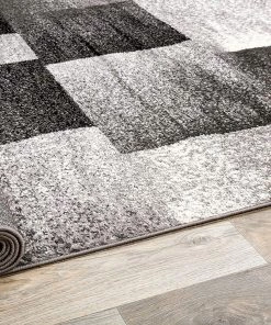 Modern Distressed Boxes Geometric Gray Box Pattern Area Rugs