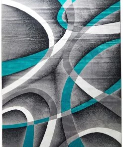 Persian-rugs Abstract Swirls Turquoise Soft Area Rugs