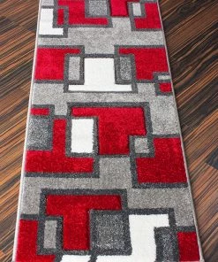 WW Modern Geometric Red Gray Comfy Hand Carved Area Rugs