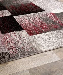 Modern Distressed Boxes All Area Rugs And Runners Geometric Red Gray Box Pattern Area Rugs