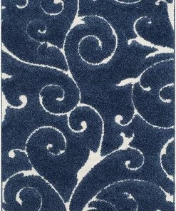 FAS Premium Swirl Thick Plush Dark Blue/Cream Area Shag Rug All Area Rugs And Runners