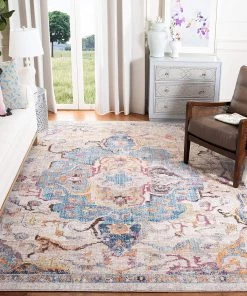 Modern Rugs And Decor Safavieh Collection Medallion Distressed Area Rug, Blue / Light Grey