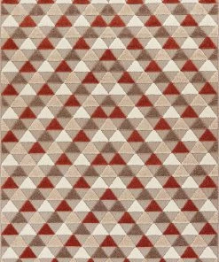 WRG All Area Rugs And Runners Geometric Triangles Red Beige High Traffic Stain Resistant Indoor Outdoor Area Rug