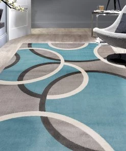 SUP Contemporary Abstract Circles Soft Light Blue Gray Area Rug All Area Rugs And Runners