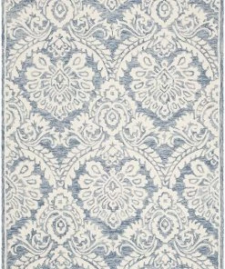 Modern Rugs And Decor All Area Rugs And Runners Damask Handmade Premium Wool Area Rug, Blue / Ivory