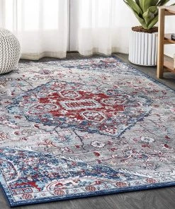 JONATHAN Modern Persian Vintage Medallion Red/Navy Soft Area Rug All Area Rugs And Runners