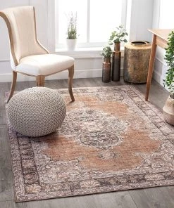 Modern Rugs And Decor All Area Rugs And Runners Mareva Machine Washable Rust Orange Vintage Oriental Medallion Rug