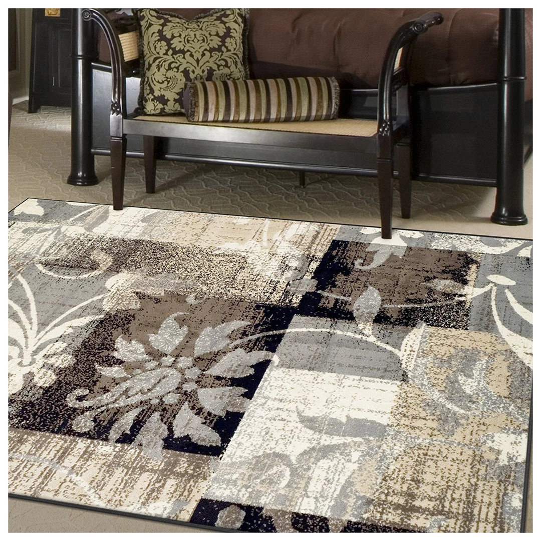 SUP Floral Patchwork Design Brown Ivory Area Rug 1 SUP Floral Patchwork Design Brown Ivory Area Rug