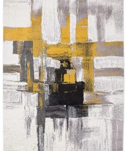 WRG Abstract Gold Gray Ivory Area Rug