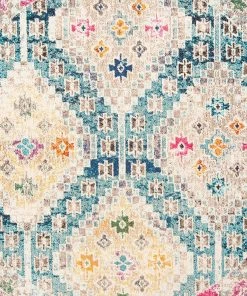 Modern Rugs And Decor Boho Diamond Distressed Area Rug, Dark Blue/Yellow All Area Rugs And Runners