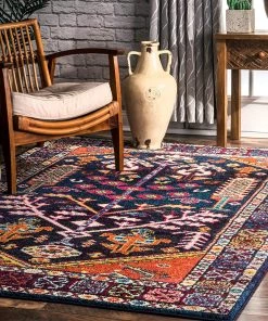 Modern Rugs And Decor All Area Rugs And Runners Tribal Navy Orange Mutli Soft Area Rug