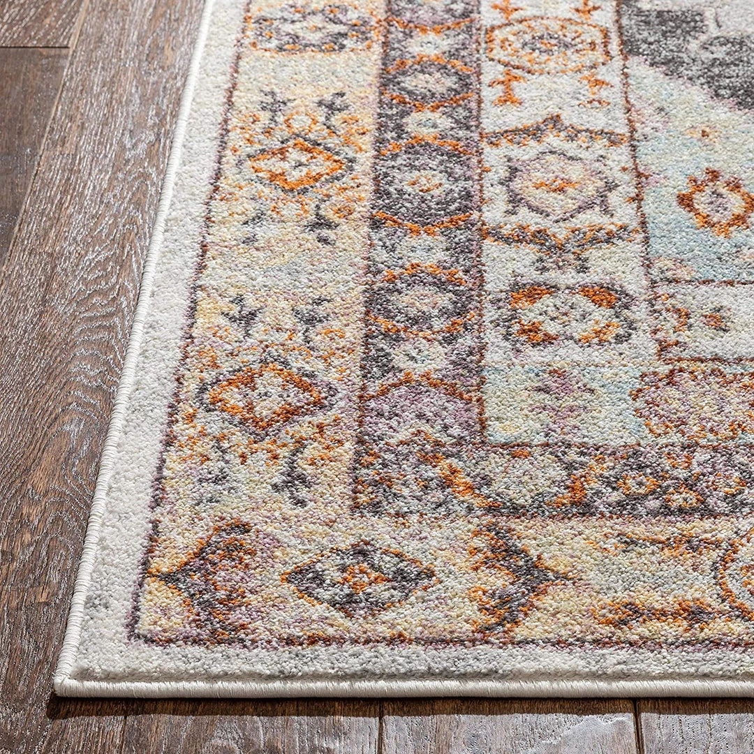 Virden Vera Vintage Ivory Grey Rust Tribal Diamond Medallion Pattern Area Rug 3 Virden Vera Vintage Ivory Grey Rust Tribal Diamond Medallion Pattern Area Rug