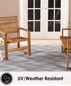 HD Geometric Blue Grey Indoor/Outdoor Area Rug - UV/Weather Resistant All Area Rugs And Runners