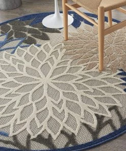 WRG Indoor/Outdoor Floral Blue/Multicolor Area Rug