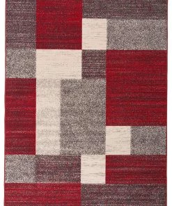 WRG Box Pattern Red Gray Area Rug Non-Slip Non Skid All Area Rugs And Runners