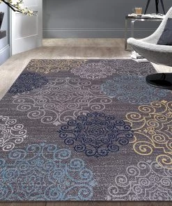 WRG All Area Rugs And Runners Gray Floral Area Rug Non-Slip/ No Skid