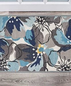 WRG All Area Rugs And Runners Blue Gray Ivory Floral Area Rug Non Slip/ No Skid - Low Pile