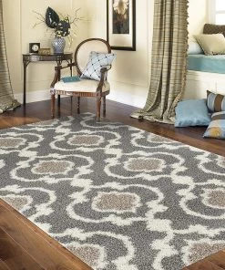 WRG Trellis Gray/Grey Cream Shag Area Rug