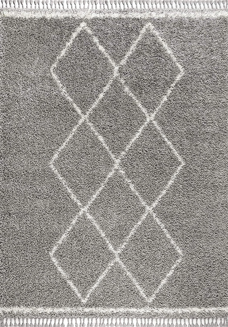 Jonathan All Area Rugs And Runners Mercer Plush Tassel Moroccan Tribal Geometric Trellis Area Rugs, Denim Blue/Cream 2 Jonathan All Area Rugs And Runners Mercer Plush Tassel Moroccan Tribal Geometric Trellis Area Rugs, Denim Blue/Cream