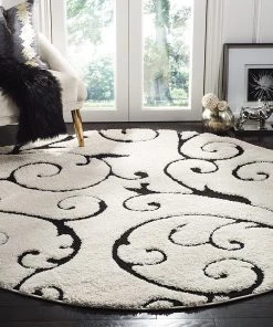 FAS Premium Swirl Thick Plush Ivory/Black Area Shag Rug All Area Rugs And Runners