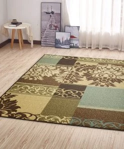OT Damask Brown Green Beige Non Skid Area Rugs All Area Rugs And Runners