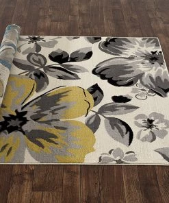 WRG Floral Gray/Grey Yellow Blue Area Rug