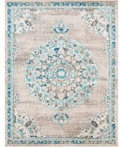 Aicha Light Gray & Teal Vintage Medallion Light Gray Teal Beige Area Rug All Area Rugs And Runners