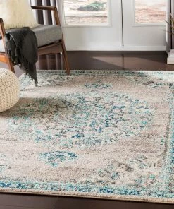 Aicha Light Gray & Teal Vintage Medallion Light Gray Teal Beige Area Rug All Area Rugs And Runners