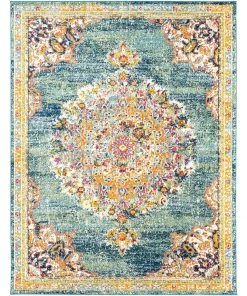 Aicha Teal Traditional Medallion All Area Rugs And Runners Vintage Medallion Teal Orange Multi-color Area Rug