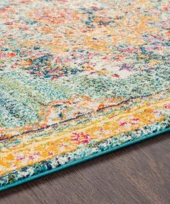 Aicha Teal Traditional Medallion All Area Rugs And Runners Vintage Medallion Teal Orange Multi-color Area Rug
