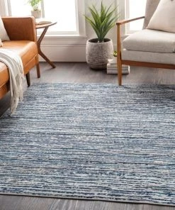 Albi Contemporary All Area Rugs And Runners Contemporary Ivory Blue Stripes Area Rug