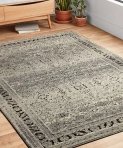 Alexander Home Carissa Distressed Floral Border Millennium Collection Soft Area Rug, Grey/Charcoal All Area Rugs And Runners