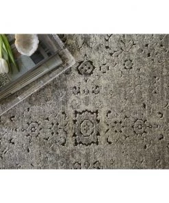 Alexander Home Carissa Distressed Floral Border Millennium Collection Soft Area Rug, Grey/Charcoal All Area Rugs And Runners