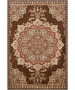 Aoede Floral Medallion Traditional Dark Brown Beige Area Rug