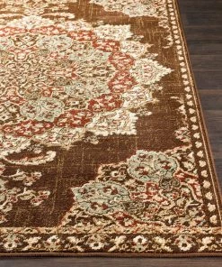 Aoede Floral Medallion Traditional Dark Brown Beige Area Rug