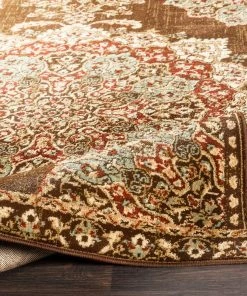 Aoede Floral Medallion Traditional Dark Brown Beige Area Rug