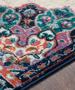 Aoede Traditional Fuchsia Floral Medallion Teal Fuchsia Cream Multi-color Area Rug
