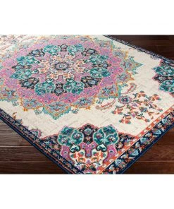 Aoede Traditional Fuchsia Floral Medallion Teal Fuchsia Cream Multi-color Area Rug