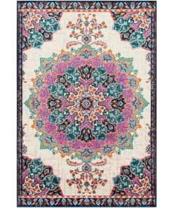 Aoede Traditional Fuchsia Floral Medallion Teal Fuchsia Cream Multi-color Area Rug