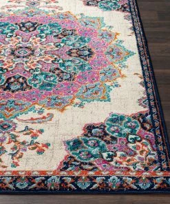 Aoede Traditional Fuchsia Floral Medallion Teal Fuchsia Cream Multi-color Area Rug