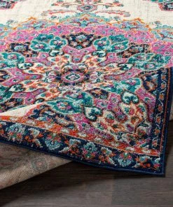 Aoede Traditional Fuchsia Floral Medallion Teal Fuchsia Cream Multi-color Area Rug