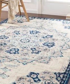 Aoede Floral Medallion Traditional Ivory Gray Navy Area Rug All Area Rugs And Runners