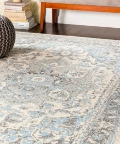 Arienne Traditional Pale Blue Traditional Pale Blue Gray White Area Rugs