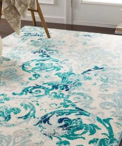 Arturas Teal Damask All Area Rugs And Runners Damask Pattern Soft Teal Aqua Ivory Area Rug