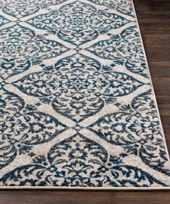 Azhar Transitional Floral Trellis Navy Blue Gray Ivory Area Rug