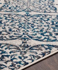 Azhar Transitional Floral Trellis Navy Blue Gray Ivory Area Rug