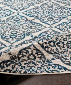 Azhar Transitional Floral Trellis Navy Blue Gray Ivory Area Rug