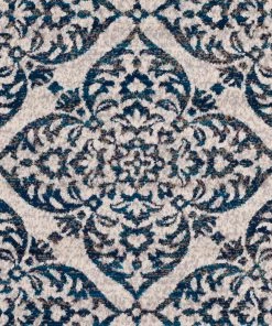 Azhar Transitional Floral Trellis Navy Blue Gray Ivory Area Rug